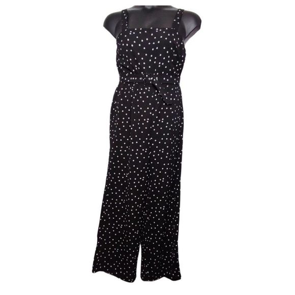 Trixxi Polka Dot Sleeveless Adjustable Straps Belted Jumpsuit Black White XL - Picture 3 of 10